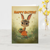 Cute Bunny in Orange Dress with Easter Basket Karte (Gelbe Blume)