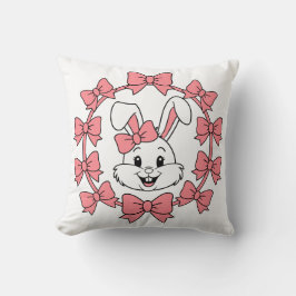 Cute Bunny in Pink Bow Wreath – Easter Coquette Kissen