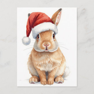 Cute Bunny in Santa Hat Watercolor Xmas Feiertagspostkarte
