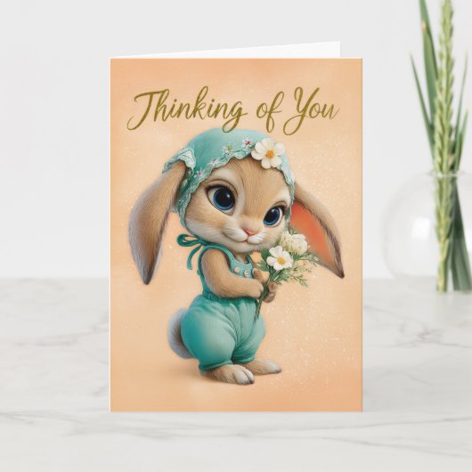 Cute Bunny in Teal Romper & Bonnet Encouragement Karte (Vorderseite)