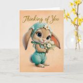 Cute Bunny in Teal Romper & Bonnet Encouragement Karte (Gelbe Blume)