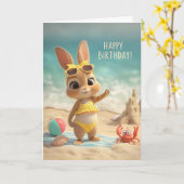 Cute Bunny in Yellow Swimsuit Beach Birthday Karte (Gelbe Blume)