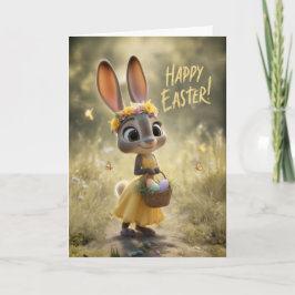 Cute Bunny in Yellow w/ Happy Easter Basket Karte