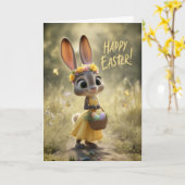 Cute Bunny in Yellow w/ Happy Easter Basket Karte (Gelbe Blume)