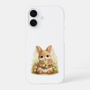Cute Bunny iPhone 16 Case Kawaii Flowers Hülle