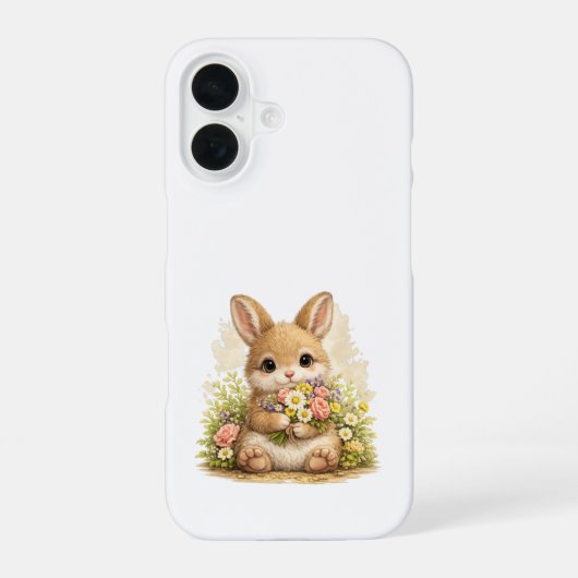 Cute Bunny iPhone 16 Case Kawaii Flowers Hülle (Rückseite)