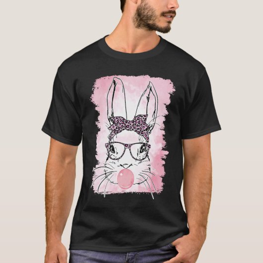 Cute Bunny Leopard Bunny Glasses Bubblegum Easter  T-Shirt (Vorderseite)