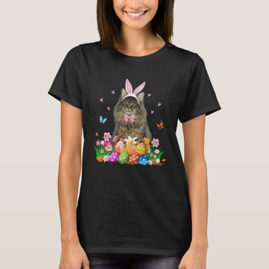Cute Bunny Maine Coon Cat With Easter Egg Basket E T-Shirt (Vorderseite)