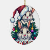 Cute Bunny Merry Christmas – Holiday Rabbit Keramik Ornament (Rechts)