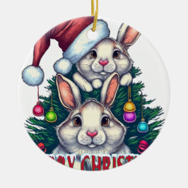 Cute Bunny Merry Christmas – Holiday Rabbit Keramik Ornament