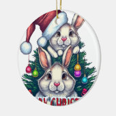 Cute Bunny Merry Christmas – Holiday Rabbit Keramik Ornament (Links)