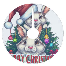 Cute Bunny Merry Christmas – Holiday Rabbit Polyester Weihnachtsbaumdecke