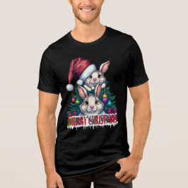 Cute Bunny Merry Christmas – Holiday Rabbit Tri-Blend Shirt