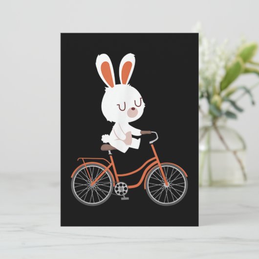 Cute Bunny On Bike Rabbit Cycling Bicycle Bunny Einladung (Stehend Vorderseite)
