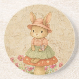 Cute Bunny on Mushroom | Pastel Coaster Getränkeuntersetzer