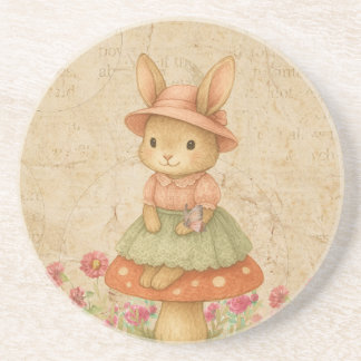 Cute Bunny on Mushroom | Pastel Coaster Getränkeuntersetzer