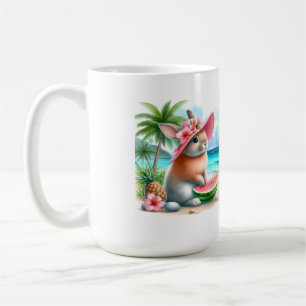 Cute Bunny on Tropical Beach with Watermelon Kaffeetasse