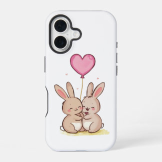 Cute Bunny Pair with Heart Balloon Phone Case  iPhone 16 Hülle