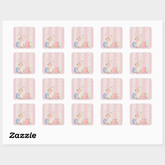 Cute Bunny Pastel Easter Square Sticker  (Blatt)