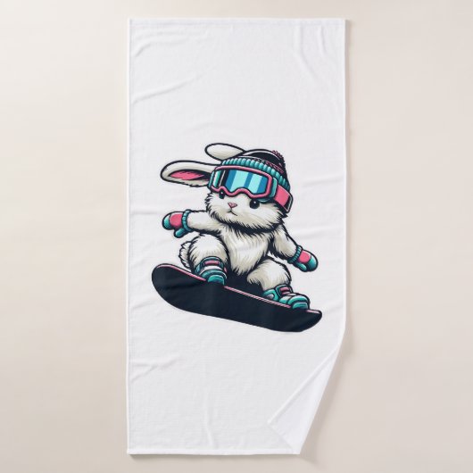 Cute Bunny Performing Snowboarding Trick Kids East Badehandtuch (Badehandtuch)