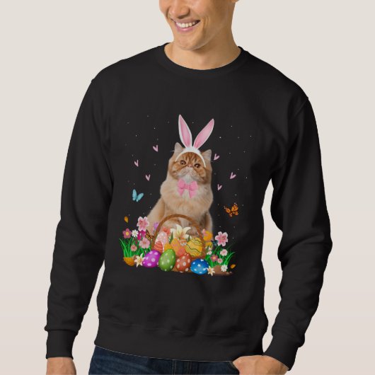 Cute Bunny Persian Cat & Easter Egg Basket Easter Sweatshirt (Vorderseite)