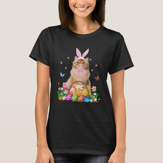 Cute Bunny Persian Cat & Easter Egg Basket Easter  T-Shirt (Vorderseite)