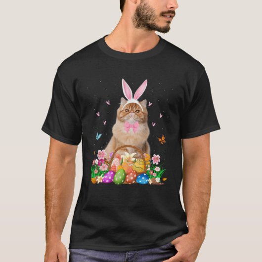 Cute Bunny Persian Cat & Easter Egg Basket Easter  T-Shirt (Vorderseite)