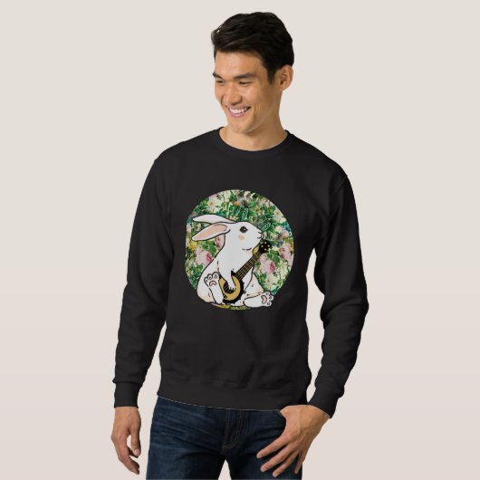 Cute Bunny Playing Banjo Guitar Music Happy Easter Sweatshirt (Vorne ganz)