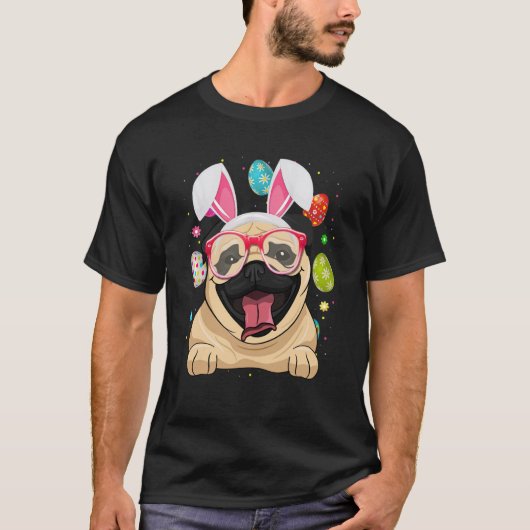 Cute Bunny Pug Dog Face Easter Eggs Easter Day T-Shirt (Vorderseite)