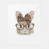 Cute Bunny Rabbit Face Leopard Coquette Bow Glasse Fleecedecke (Vorderseite)