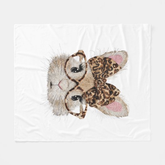 Cute Bunny Rabbit Face Leopard Coquette Bow Glasse Fleecedecke (Vorderseite (Horizontal))
