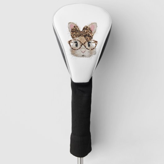 Cute Bunny Rabbit Face Leopard Coquette Bow Glasse Golf Headcover (Vorderseite)