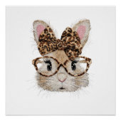 Cute Bunny Rabbit Face Leopard Coquette Bow Glasse Poster (Vorderseite)