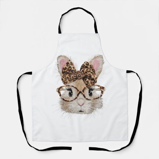 Cute Bunny Rabbit Face Leopard Coquette Bow Glasse Schürze (Vorderseite)