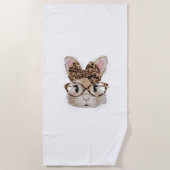 Cute Bunny Rabbit Face Leopard Coquette Bow Glasse Strandtuch (Vorderseite)