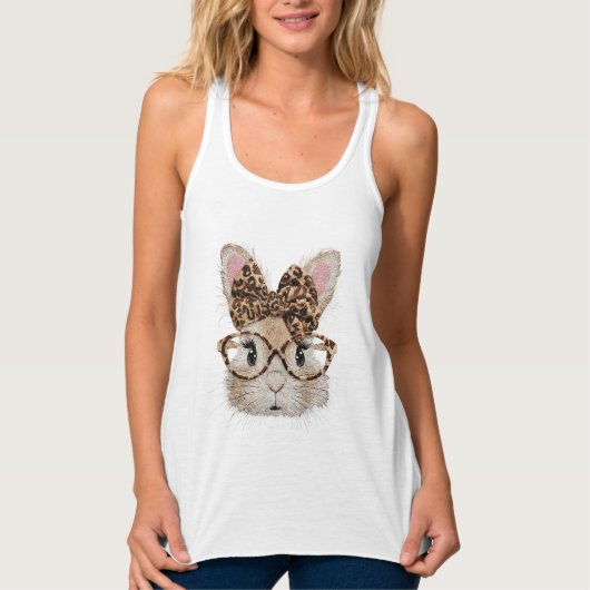 Cute Bunny Rabbit Face Leopard Coquette Bow Glasse Tank Top (Vorderseite)