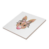 Cute Bunny Rabbit Face Leopard Glasses Girl Happy  Fliese (Seite)