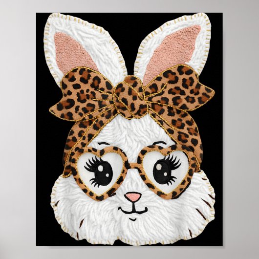 Cute Bunny Rabbit Face Leopard Gles Girl Happy Eas Poster (Vorne)