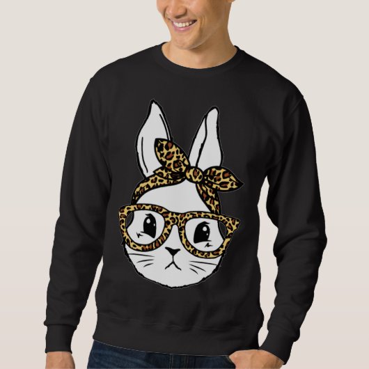 Cute Bunny Rabbit Face Messy Bun Leopard Glasses G Sweatshirt (Vorderseite)