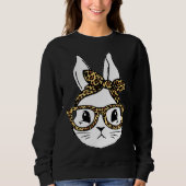Cute Bunny Rabbit Face Messy Bun Leopard Glasses G Sweatshirt (Vorderseite)