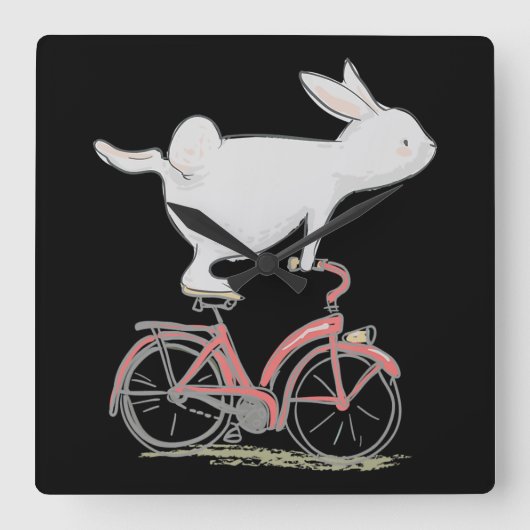 Cute Bunny Rabbit On Bike  Cycling Bicycle Quadratische Wanduhr (Vorderseite)