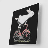 Cute Bunny Rabbit On Bike Cycling Bicycle Quadratische Wanduhr (Winkel)