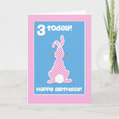 Cute Bunny Rabbit on Pink Check 3rd Birthday Karte (Vorderseite)