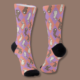 Cute Bunny Rabbit Pink and Purple Pastel Argyle Socken