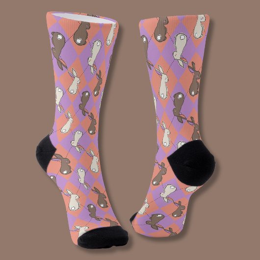 Cute Bunny Rabbit Pink and Purple Pastel Argyle Socken