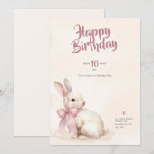 cute Bunny rabbit pink birthday party invitation Einladung (Vorne/Hinten)
