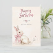 cute Bunny rabbit pink birthday party invitation Einladung (Stehend Vorderseite)