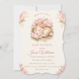 Cute Bunny Rabbit Pink Blush Baby Shower Einladung
