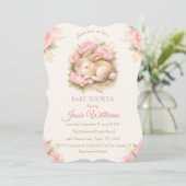 Cute Bunny Rabbit Pink Blush Baby Shower Einladung (Stehend Vorderseite)
