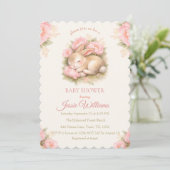 Cute Bunny Rabbit Pink Blush Baby Shower Einladung (Stehend Vorderseite)